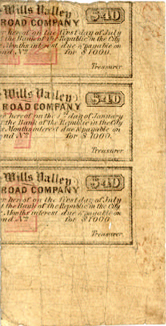 Bond on back of $0.50 G-1503 Wills Valley RR